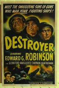 7e203 DESTROYER 1sh '43 Navy sailor Edward G. Robinson in WWII, art of crashing ships!