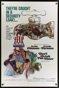 7e209 DON'T DRINK THE WATER 1sh '69 written by Woody Allen, cool Kossin artwork of security leak!