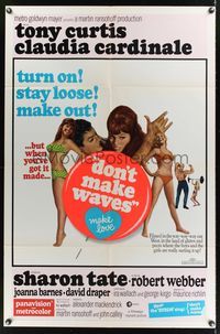 7e213 DON'T MAKE WAVES 1sh '67 Tony Curtis with super sexy Sharon Tate & Claudia Cardinale!