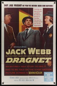 7e218 DRAGNET 1sh '54 Jack Webb as detective Joe Friday as you've never seen him before!