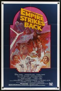 7e228 EMPIRE STRIKES BACK 1sh R82 George Lucas sci-fi classic, cool artwork by Tom Jung!