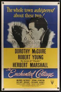 7e229 ENCHANTED COTTAGE style A 1sh '45 the town whispered about Dorothy McGuire & Robert Young!