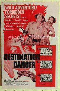 7e236 EYES OF THE JUNGLE 1sh R50s Jon Hall in the savage jungles of India, Destination Danger!