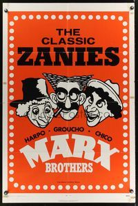 7e560 MARX BROTHERS 1sh '71 cool art of Groucho, Chico, Harpo!