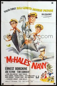 7e567 McHALE'S NAVY 1sh '64 great artwork of Ernest Borgnine & Tim Conway!