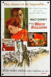 7e581 MIRACLE OF THE WHITE STALLIONS 1sh '63 Walt Disney, Lipizzaner stallions & soldiers art!