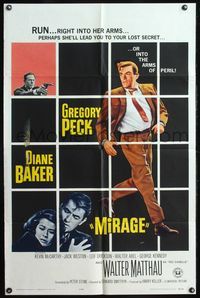 7e582 MIRAGE 1sh '65 is the key to Gregory Peck's secret in his mind, or in Diane Baker's arms?