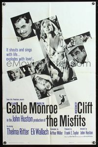 7e583 MISFITS 1sh '61 Clark Gable, sexy Marilyn Monroe, Montgomery Clift, John Huston