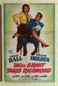 7e584 MISS GRANT TAKES RICHMOND 1sh '49 Lucille Ball sits on William Holden's lap!