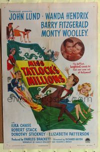 7e585 MISS TATLOCK'S MILLIONS style A 1sh '48 John Lund, Wanda Hendrix, it's got a million laughs!