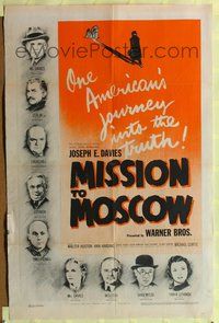 7e586 MISSION TO MOSCOW 1sh '43 Walter Huston, one American's journey into the truth!