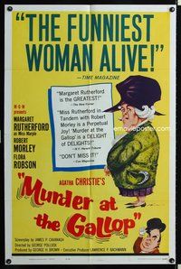 7e606 MURDER AT THE GALLOP 1sh '63 wacky Jim G. art of English detective Margaret Rutherford!