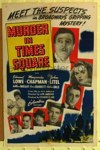 7e607 MURDER IN TIMES SQUARE 1sh '43 Edmund Lowe, Marguerite Chapman, Broadway's gripping mystery!