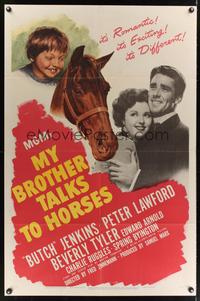 7e620 MY BROTHER TALKS TO HORSES 1sh '47 art of Butch Jenkins & race horse, Peter Lawford, Tyler