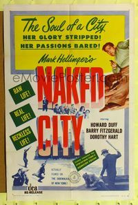 7e632 NAKED CITY 1sh R56 Jules Dassin & Mark Hellinger's New York film noir classic!