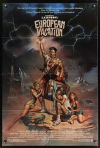 7e633 NATIONAL LAMPOON'S EUROPEAN VACATION 1sh '85 Boris Vallejo art with strongman Chevy Chase!