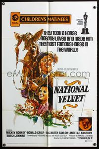 7e634 NATIONAL VELVET 1sh R71 Mickey Rooney & Elizabeth Taylor art by Starkman!