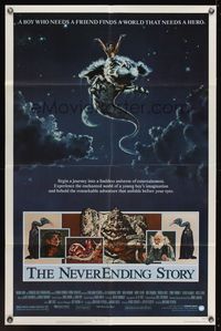 7e635 NEVERENDING STORY 1sh '84 Wolfgang Petersen, great fantasy art by Ezra Tucker!