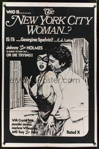 7e638 NEW YORK CITY WOMAN 1sh '80 artwork of John Holmes & sexy masked woman!