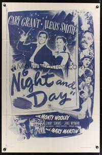 7e639 NIGHT & DAY 1sh R56 Cary Grant as composer Cole Porter who loves sexy Alexis Smith!