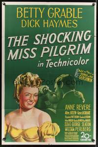 7e804 SHOCKING MISS PILGRIM 1sh '46 stone litho of sexy winking Betty Grable, Gershwins!