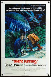 7e806 SILENT RUNNING 1sh '72 Douglas Trumbull, cool art of Bruce Dern & his robot by Akimoto!