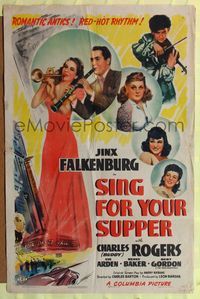 7e810 SING FOR YOUR SUPPER 1sh '41 Charles Barton, Jinx Falkenburg, red-hot rhythm!