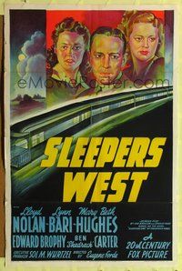 7e819 SLEEPERS WEST 1sh '41 great 20th Century Fox stone litho of stars over speeding train!