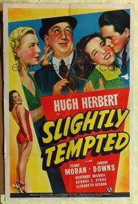 7e821 SLIGHTLY TEMPTED 1sh '40 kleptomaniac Hugh Herbert tries to go straight, pretty Peggy Moran!