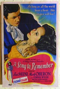 7e827 SONG TO REMEMBER style A 1sh '45 Paul Muni, Merle Oberon, Nina Foch, Cornel Wilde as Chopin!