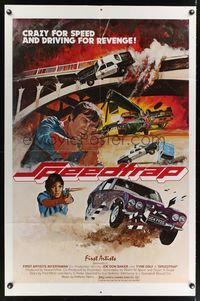 7e828 SPEEDTRAP 1sh '77 Joe Don Baker, Tyne Daly, cool fiery car chase art!