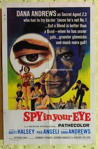 7e831 SPY IN YOUR EYE 1sh '66 Dana Andrews has sexier gals and groovier gimmicks, cool art!