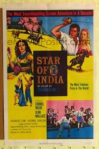 7e833 STAR OF INDIA 1sh '56 Cornel Wilde, Jean Wallace, Herbert Lom!