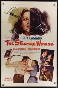 7e845 STRANGE WOMAN 1sh R52 Hedy Lamarr in the book by Ben Ames Williams that was whispered about!