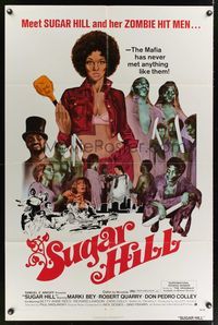 7e854 SUGAR HILL 1sh '74 artwork of sexy Marki Bey and her wild black zombie hit men!