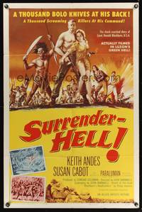 7e860 SURRENDER-HELL 1sh '59 the shock-filled diary of Lieutenant Donald Blackburn in WWII!