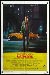 7e872 TAXI DRIVER 1sh '76 classic art of Robert De Niro by cab, directed by Martin Scorsese!