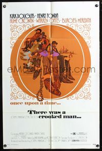 7e883 THERE WAS A CROOKED MAN 1sh '70 cool art of Kirk Douglas, Henry Fonda & top stars!