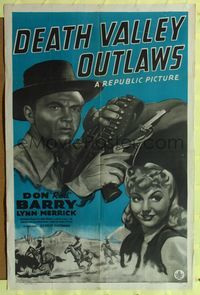 7k162 DEATH VALLEY OUTLAWS 1sh '41 Red Barry, Lynn Merrick, cool cowboy art!