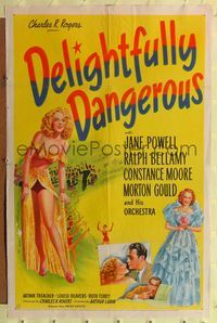 7k165 DELIGHTFULLY DANGEROUS 1sh '45 sexy Constance Moore is a slick chick lady of burlesque!