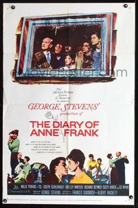 7k170 DIARY OF ANNE FRANK 1sh '59 Millie Perkins as Jewish girl in hiding in World War II!