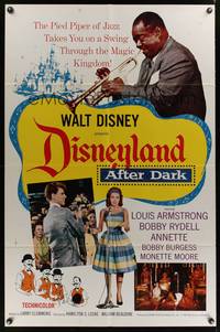 7k173 DISNEYLAND AFTER DARK 1sh '63 great image of Louis Armstrong playing the trumpet!