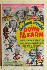 7k176 DOWN ON THE FARM 1sh '38 Jones Family, Jed Prouty, Spring Byington, Louise Fazenda!