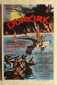 7k181 DUNKIRK 1sh '58 great World War II art of thousands of armed soldiers coming ashore!