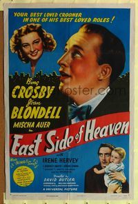 7k187 EAST SIDE OF HEAVEN 1sh R45 crooner Bing Crosby, sexy Joan Blondell, Mischa Auer Baby Sandy!