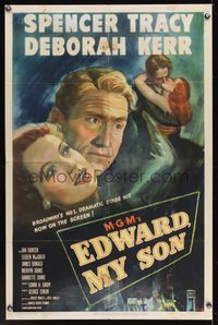 7k190 EDWARD MY SON 1sh '49 wonderful super close up of Spencer Tracy & Deborah Kerr!