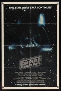 7k195 EMPIRE STRIKES BACK advance 1sh '80 George Lucas classic, great headshot of Darth Vader!