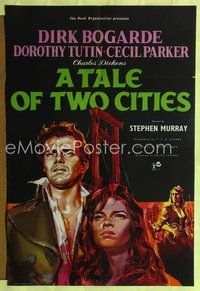 7k737 TALE OF TWO CITIES English 1sh '58 great full art of Dirk Bogarde on his way to execution!