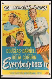 7k203 EVERYBODY DOES IT 1sh '49 Linda Darnell, Paul Douglas sings in his boxers!