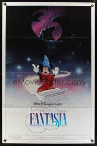 7k213 FANTASIA DS 1sh R90 great image of Mickey Mouse & others, Disney musical cartoon classic!